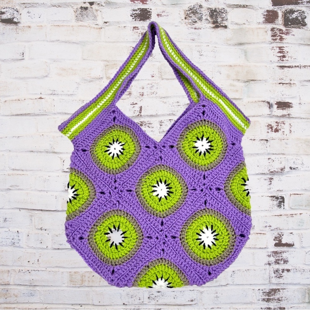 Handmade Crochet Tote Bag, Kiwi Granny Square Bag